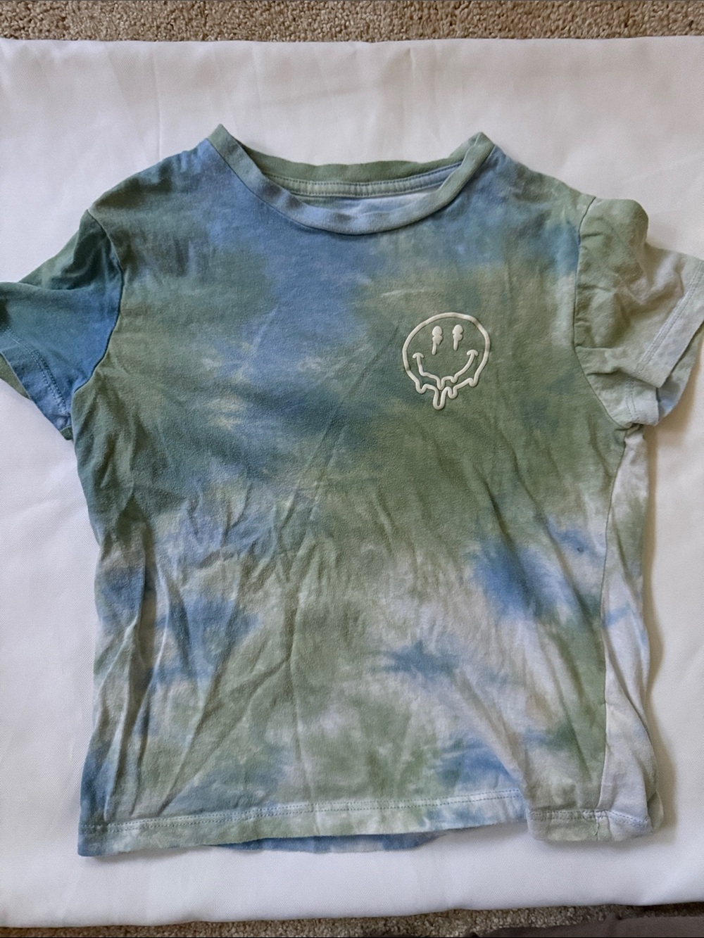 art class Blue & Green Tie-Dye Short Sleeve Tee with Dripping Smiley